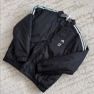 Adidas/Peloton Collab Bomber Jacket Black Stripe Athletic Zip Jacket - Size L
